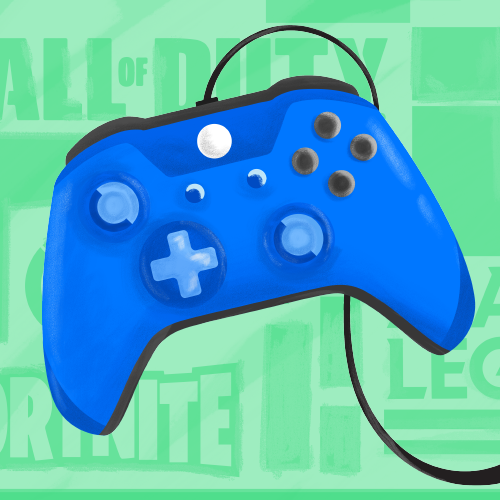 XBox controller on a light green background