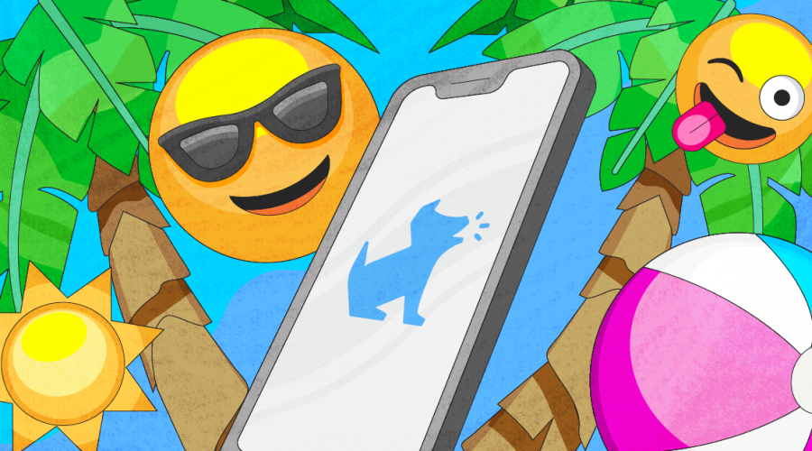 Summer emojis, a beach ball, and a palm tree