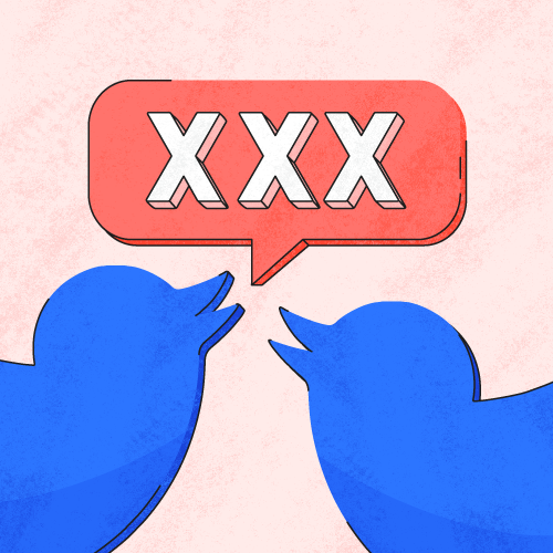 Twitter porn image featuring two birds with XXX speech bubble